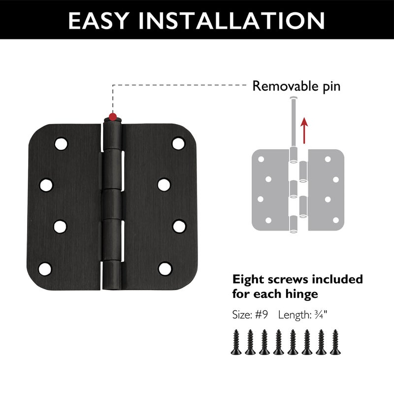 Design House 181610 5/8" Radius Steel Door Hinge Door Hardware Door Hinges Interior Doors, 4"x4", Oil Rubbed Bronze, 3 Count (1 Pack) - Image 3